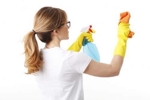 Clear warning signs and tidy carpet cleaning workspace