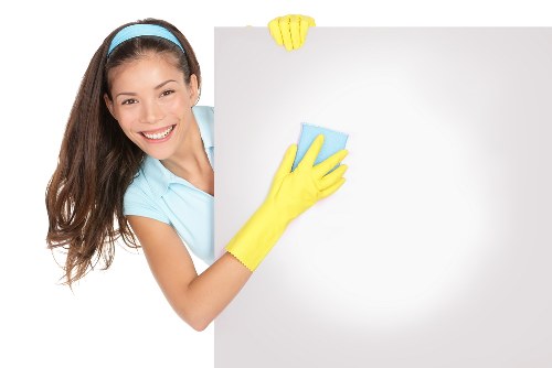 Cleaning products and protective equipment arranged safely